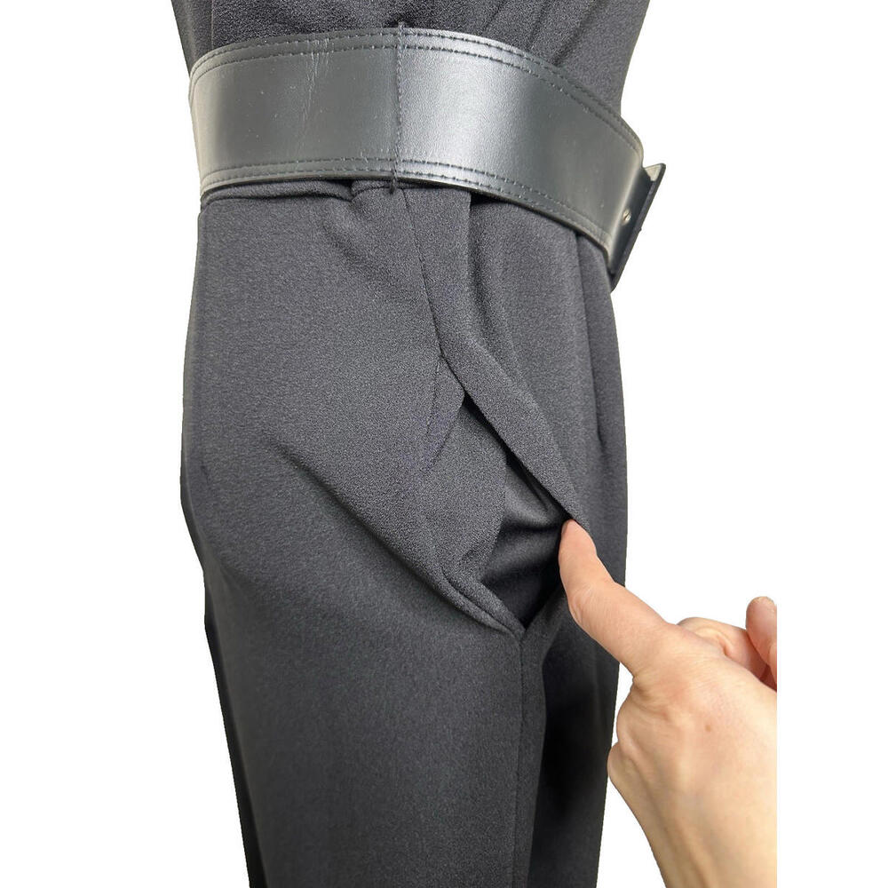 Julia Jordan NWT Womens Halter Neck Wide Leg V Neck Belted Black Jumpsuit Sz 10 - Picture 6 of 9